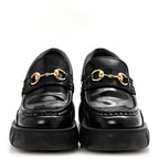 Gucci Magnum Calfskin Nappa Samoa Womens Horsebit Platform Chunky Lug Sole 40mm Loafers 39 Black