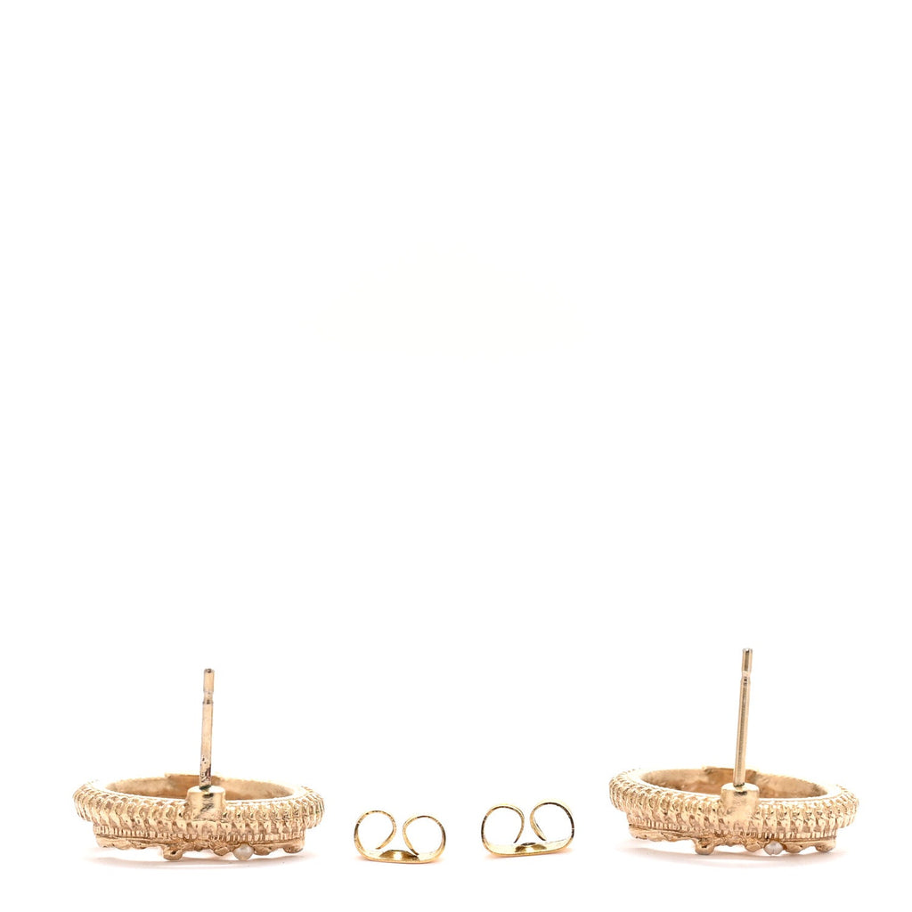 Chanel Pearl Crystal CC Round Earrings Gold