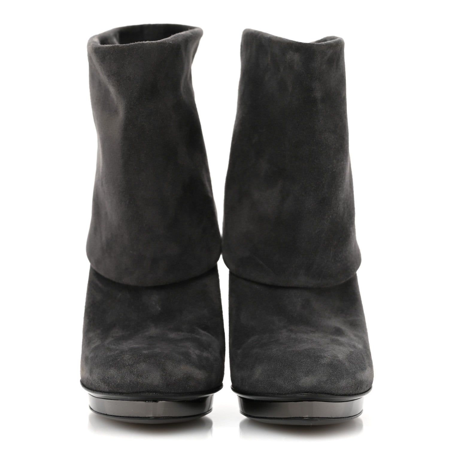Gucci Suede Platform Foldover Ankle Boots 35 Grey