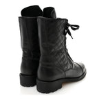 Chanel Calfskin Quilted Lace Up Combat Boots 36.5 Black