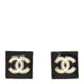 Chanel Enamel CC Square Earrings Black White