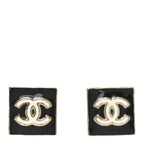 Chanel Enamel CC Square Earrings Black White