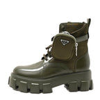 Prada Spazzolato Rois Re-Nylon Metal Triangle Logo Monolith Pouch Pocket 55mm Boots 41 Militare