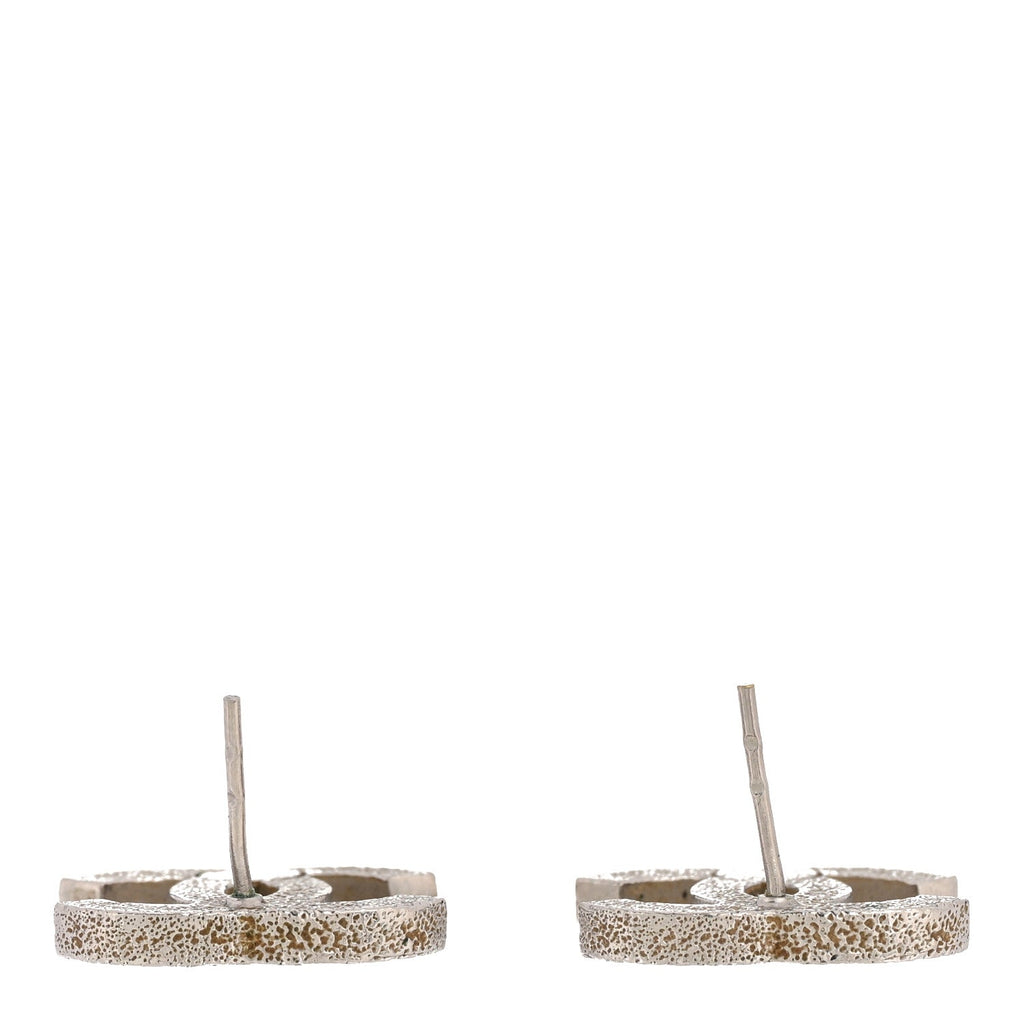 Chanel Glitter Resin CC Earrings Silver White