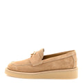 Chanel Suede Calfskin Pearl CC Moccasin Loafers 36.5 Dark Beige