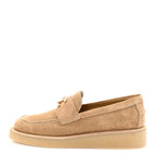 Chanel Suede Calfskin Pearl CC Moccasin Loafers 36.5 Dark Beige
