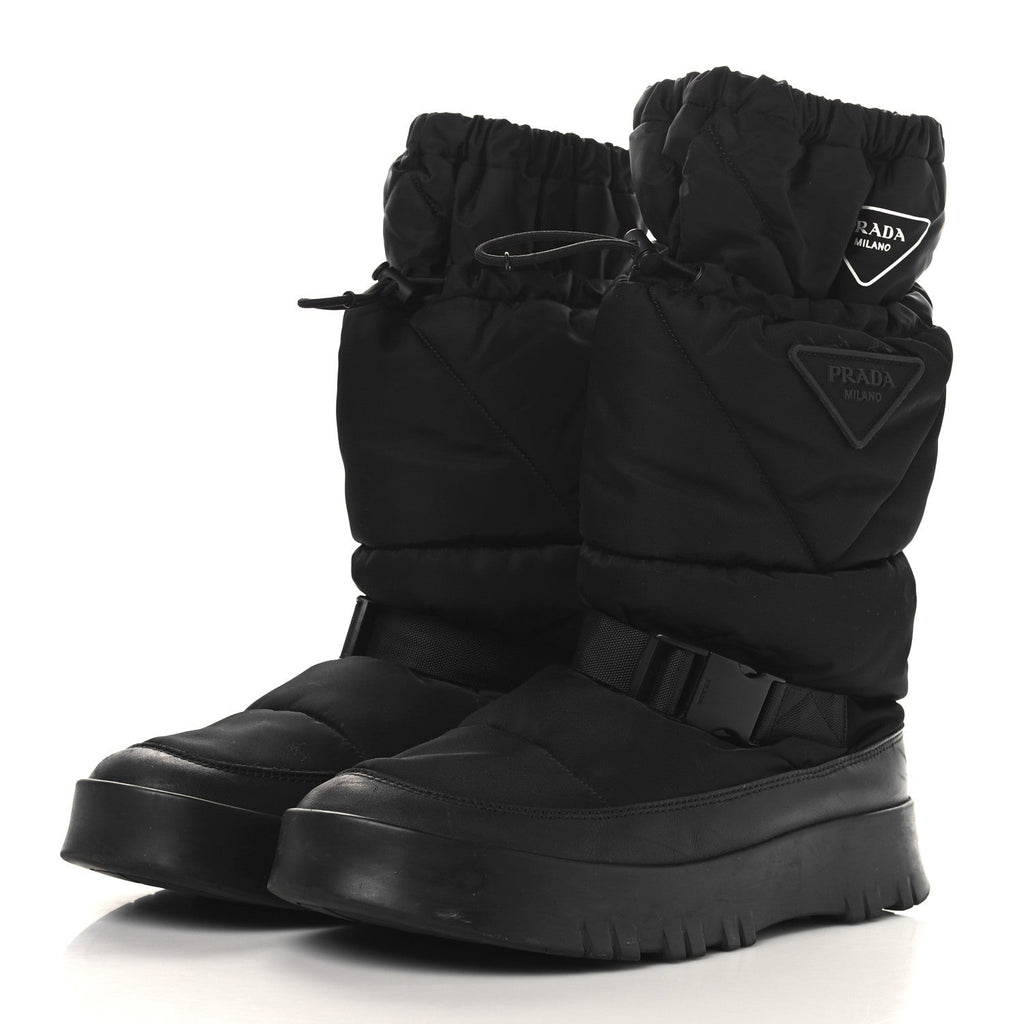 Prada Re-Nylon Gabardine Rubber Triangle Logo Mens Padded Snow Boots 8.5 Black