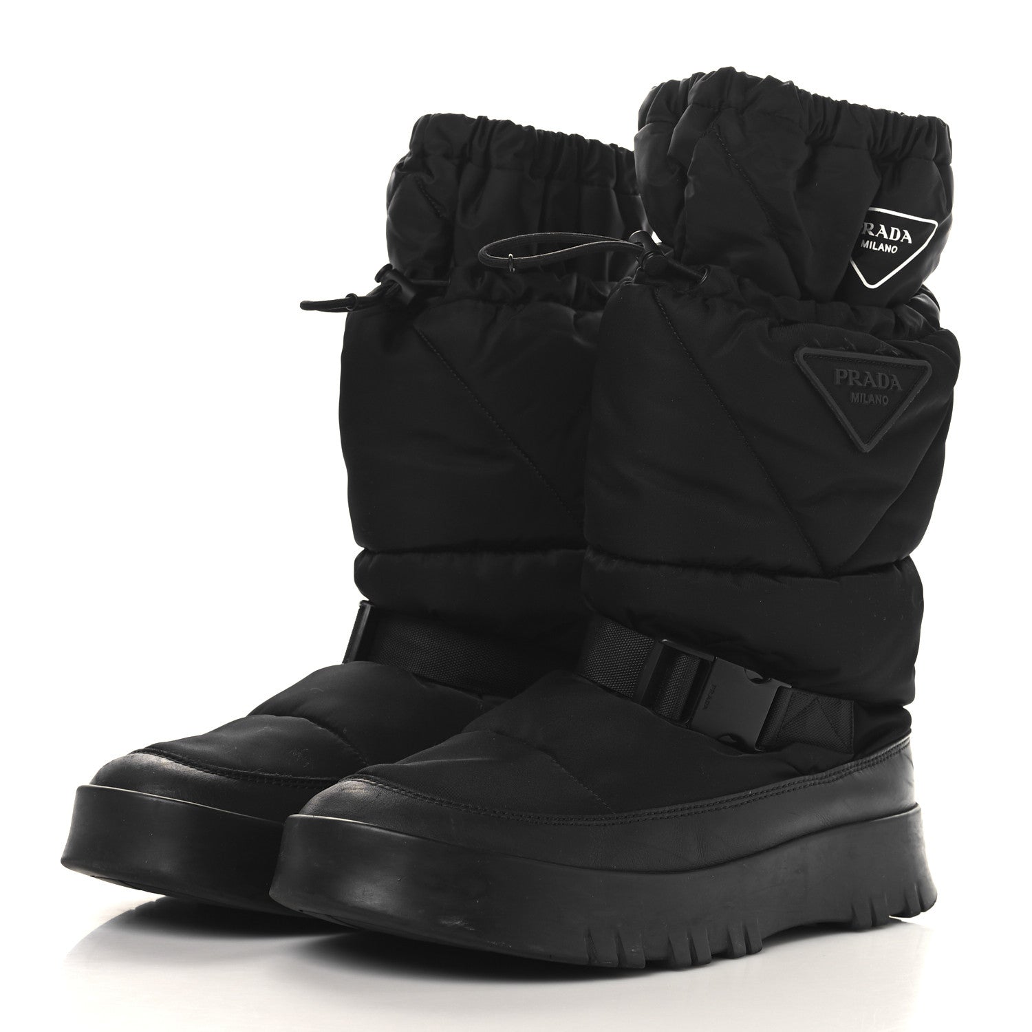 Prada Re-Nylon Gabardine Rubber Triangle Logo Mens Padded Snow Boots 8.5 Black