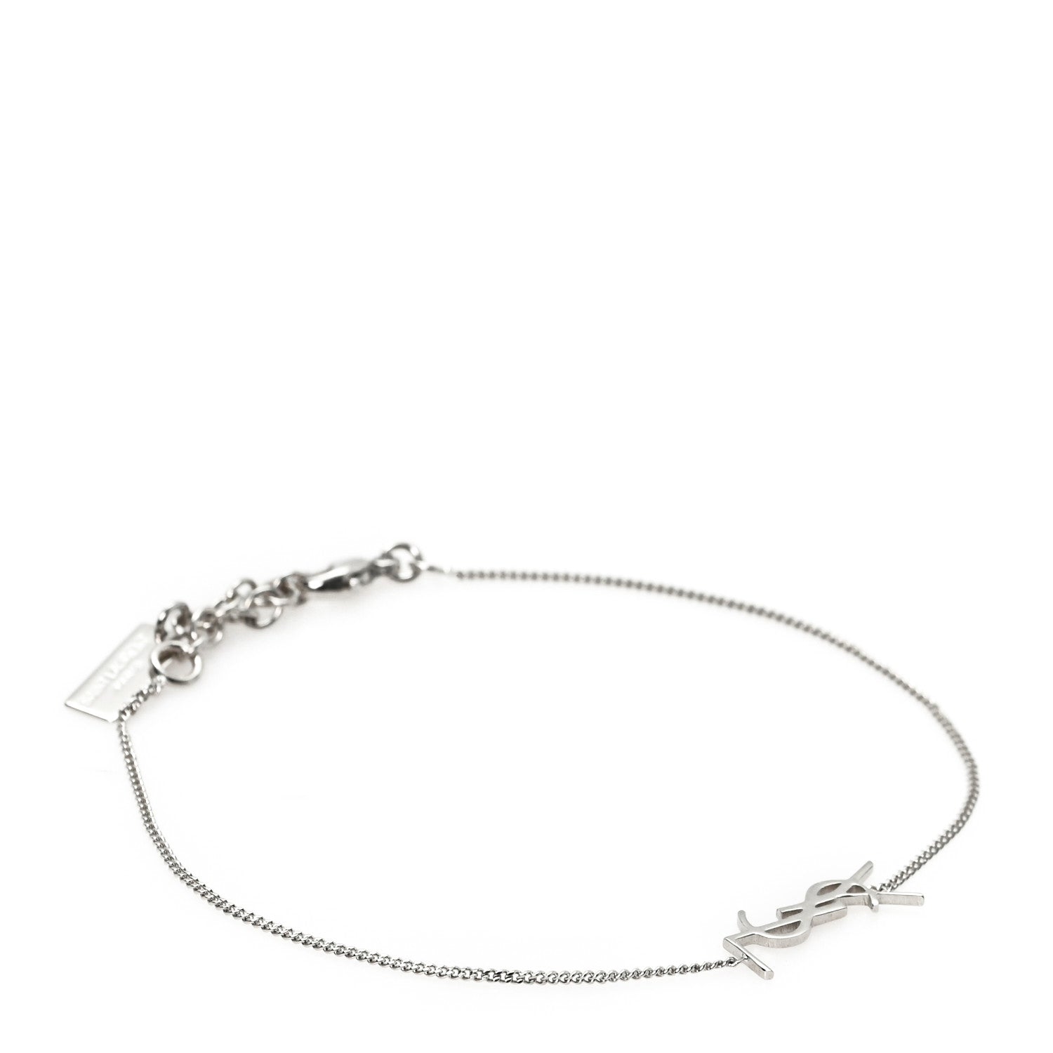 Saint Laurent Brass Monogram Charm Bracelet Silver