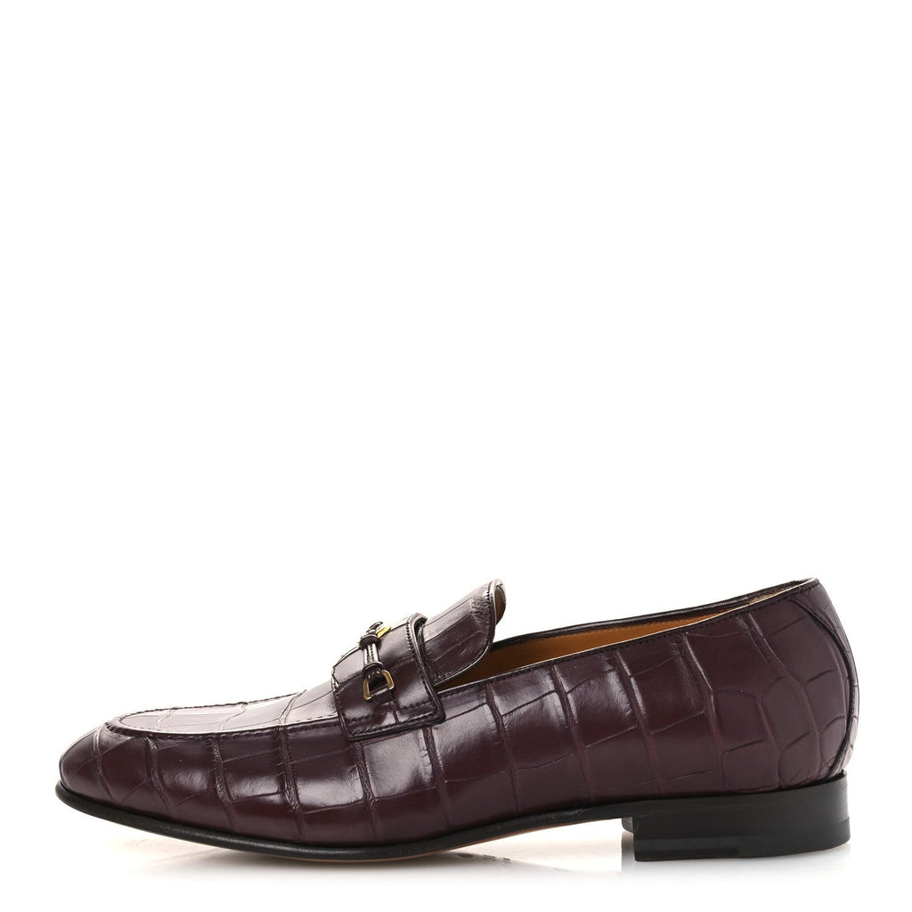 Gucci Alligator Interlocking G Mens Loafers 8 Bordeaux