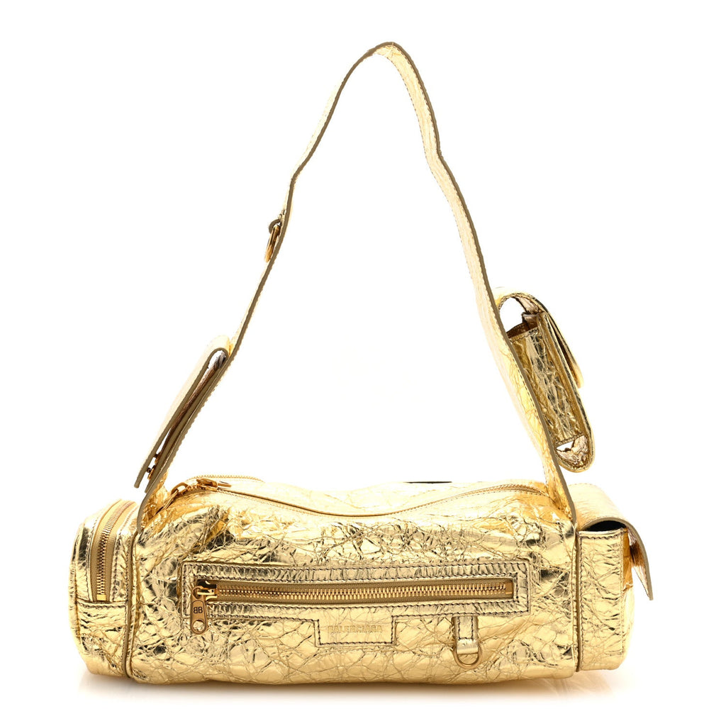 Balenciaga Metallized Agneau Arena Superbusy XS Sling Zip Shoulder Bag Gold