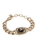 Chanel Metal Glass Pearl Strass CC Pendant Bracelet Gold Black
