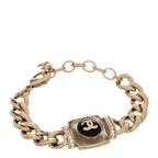 Chanel Metal Glass Pearl Strass CC Pendant Bracelet Gold Black