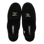 Chanel Suede Calfskin CC Slingback Loafers 37.5 Black