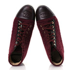 Chanel Tweed Calfskin Patent CC Lace Up Short Boots 39 Burgundy