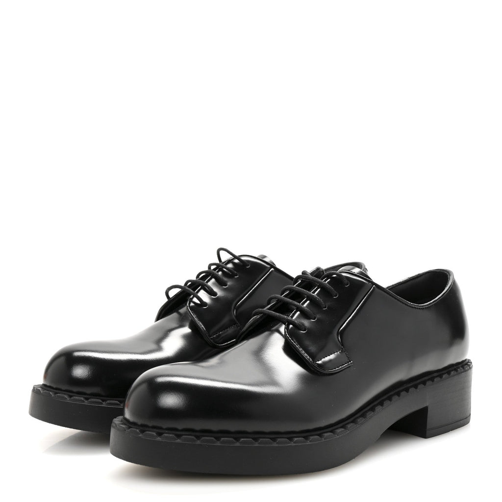 Prada Spazzolato Lace Up 50mm Loafers 39 Black
