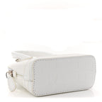 Balenciaga Calfskin Logo Crocodile Embossed Mini Ville Top Handle Bag White Black