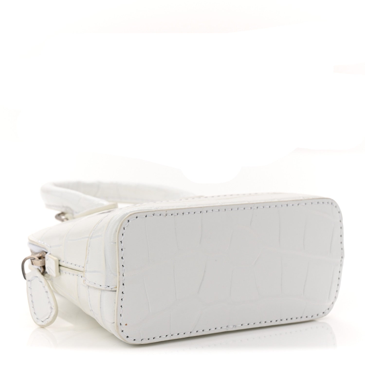 Balenciaga Calfskin Logo Crocodile Embossed Mini Ville Top Handle Bag White Black