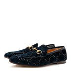 Gucci Velvet GG Monogram Horsebit Mens Jordaan Loafers 9 Blue Beige