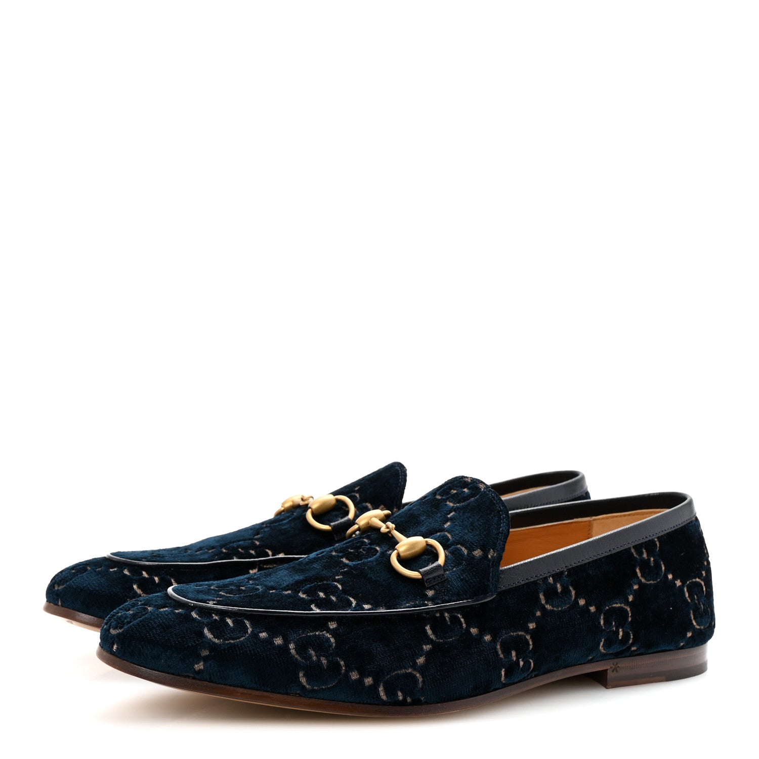 Gucci Velvet GG Monogram Horsebit Mens Jordaan Loafers 9 Blue Beige