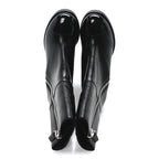 Chanel Calfskin Patent Quilted Cap Toe CC Boots 37 Black