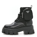 Prada Spazzolato Rois Nylon Metal Triangle Logo Monolith Pouch Pocket 55mm Boots 37 Black