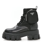 Prada Spazzolato Rois Nylon Metal Triangle Logo Monolith Pouch Pocket 55mm Boots 37 Black