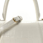 Balenciaga Calfskin Crocodile Embossed Small Hourglass Top Handle Bag White