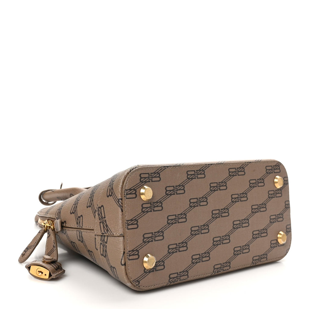 Balenciaga Coated Canvas BB Monogram S Ville Top Handle Bag Beige Brown