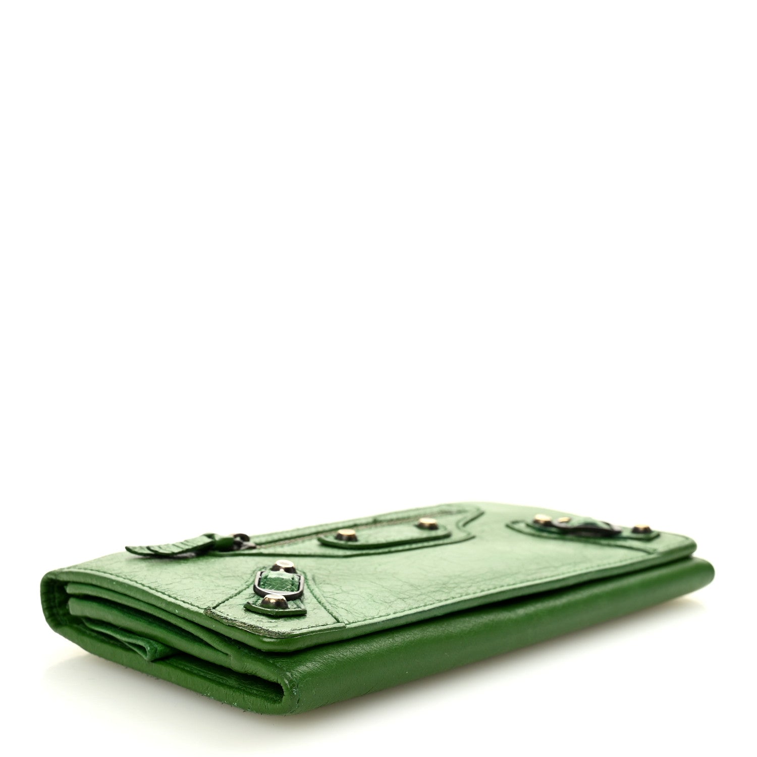 Balenciaga Agneau Classic Hardware Money Wallet Vert Poker