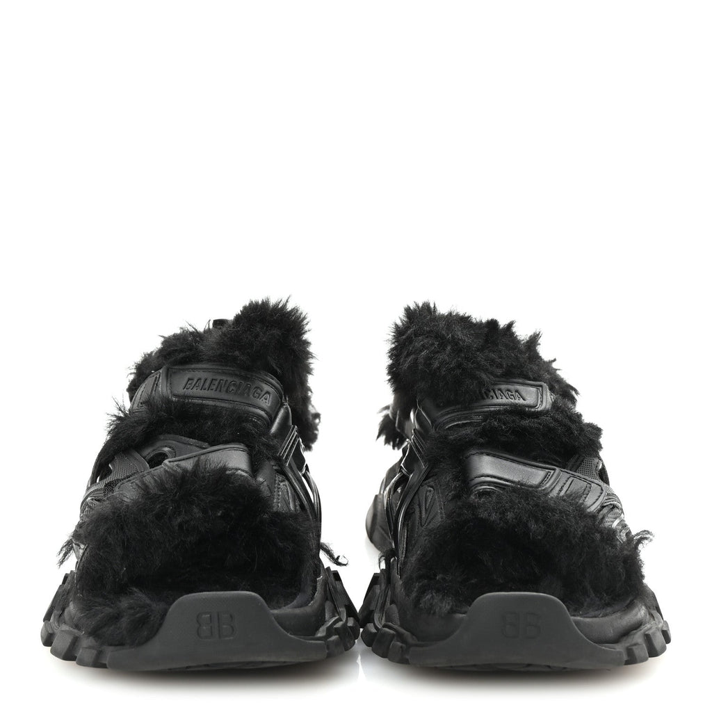 Balenciaga Faux Fur Rubber Mesh Womens Track Sandals 40 Black