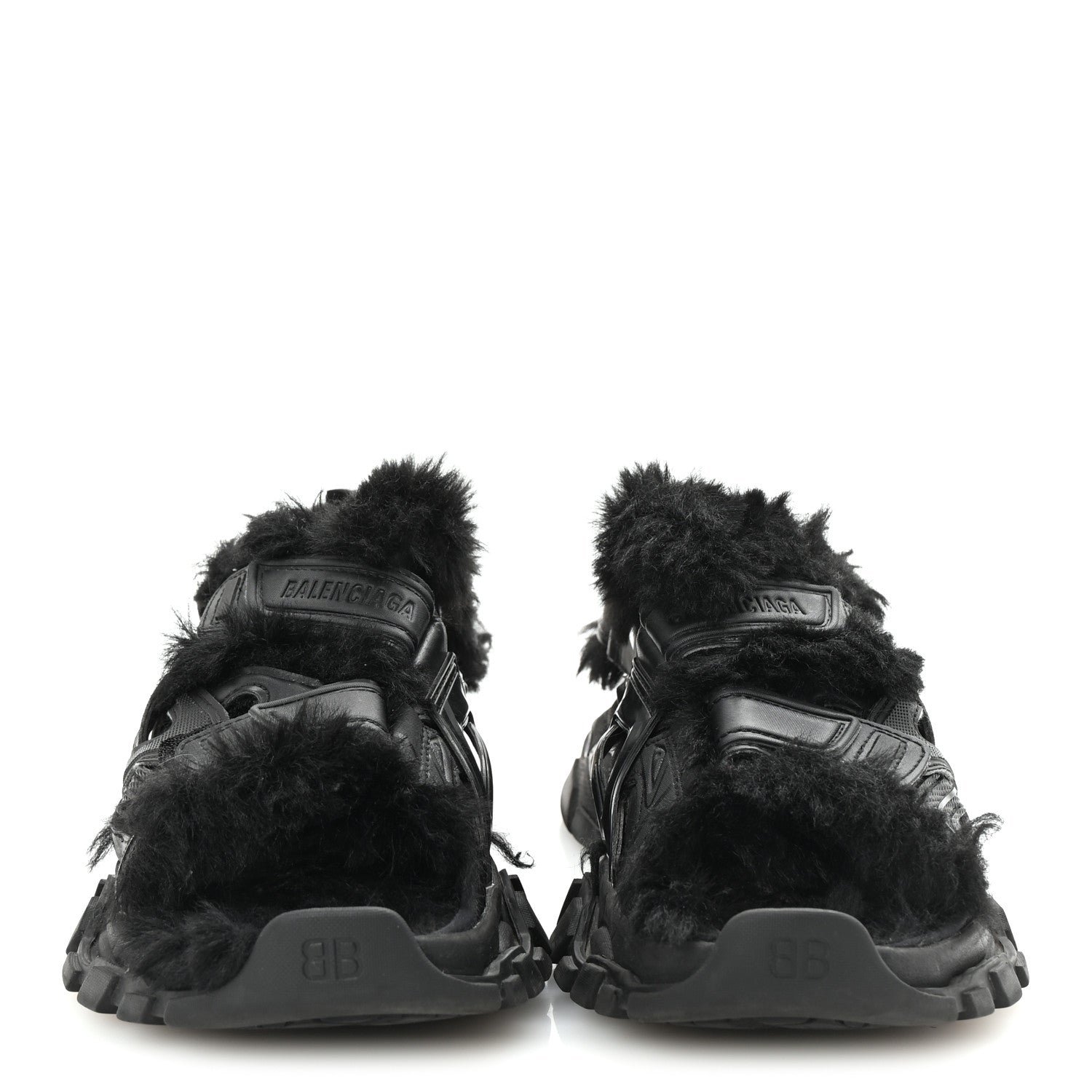 Balenciaga Faux Fur Rubber Mesh Womens Track Sandals 40 Black
