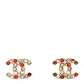 Chanel Metal Crystal CC Earrings Gold Multicolor
