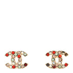 Chanel Metal Crystal CC Earrings Gold Multicolor