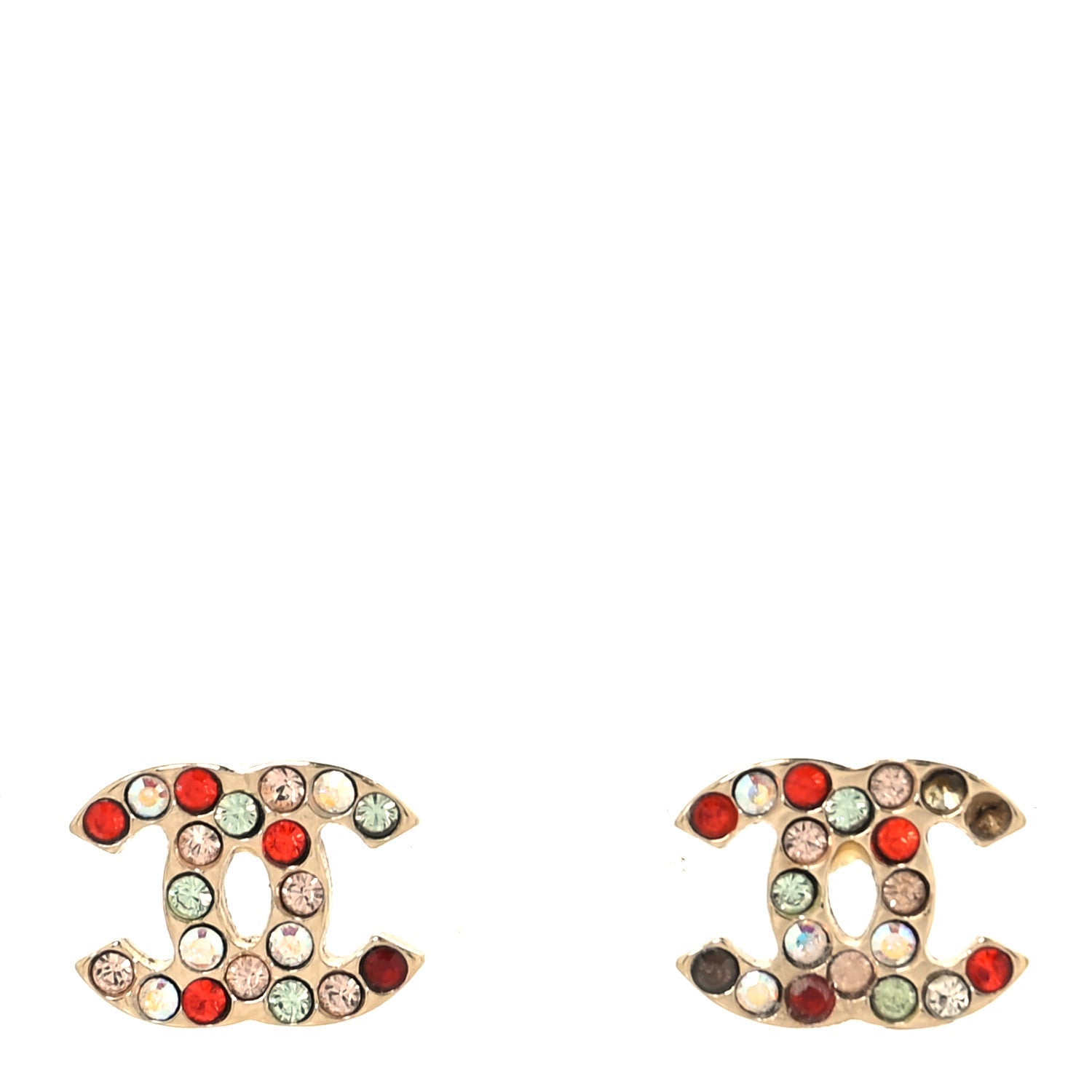 Chanel Metal Crystal CC Earrings Gold Multicolor