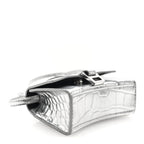 Balenciaga Metallic Calfskin Crocodile Embossed Hourglass Top Handle Bag Mini Silver