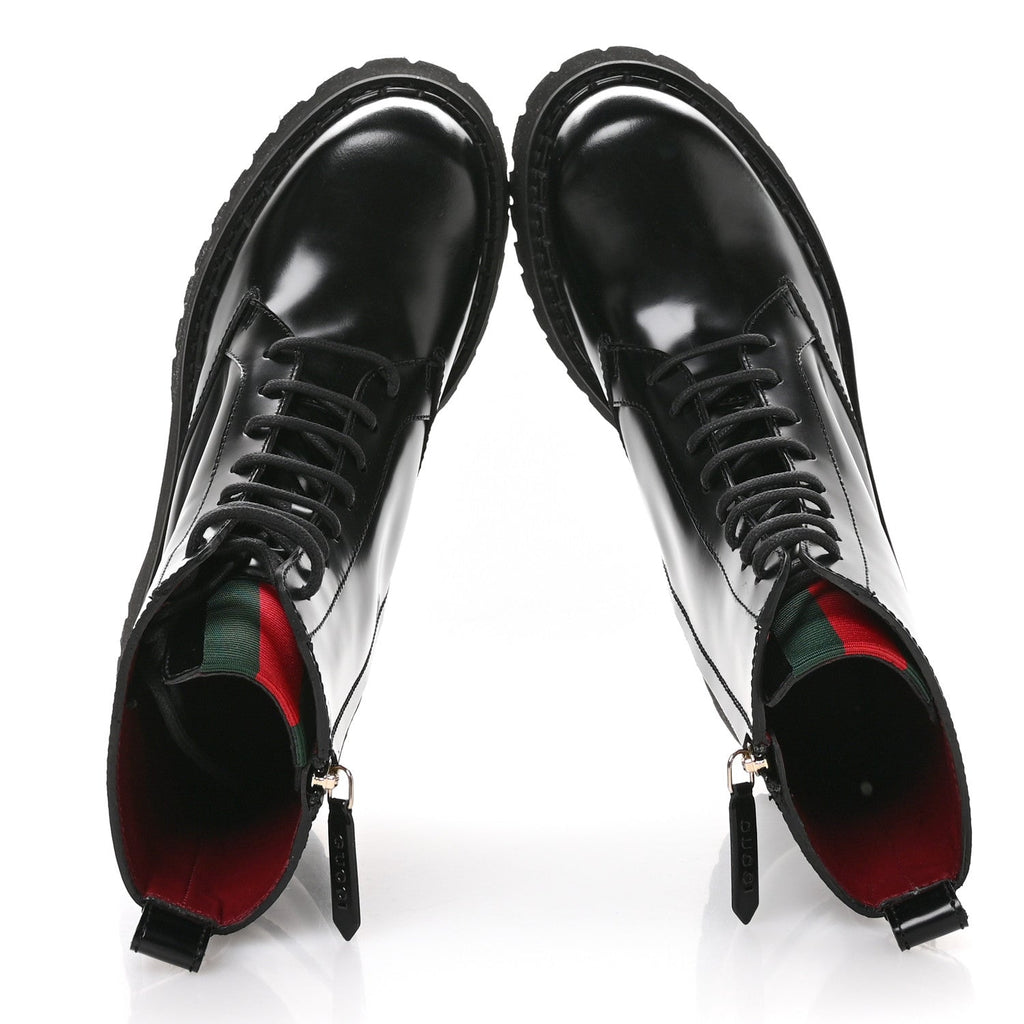 Gucci Spice Lux Nappa Web Combat Boots 40 Black