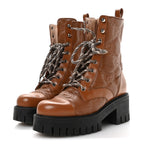 Gucci Cordovan Lux Nappa GG Matelasse Lace Up 60mm Combat Boots 36 Dark Hazel Brown