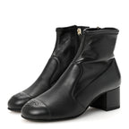 Chanel Stretch Lambskin Cap Toe CC Uniform Short Boots  35 Black