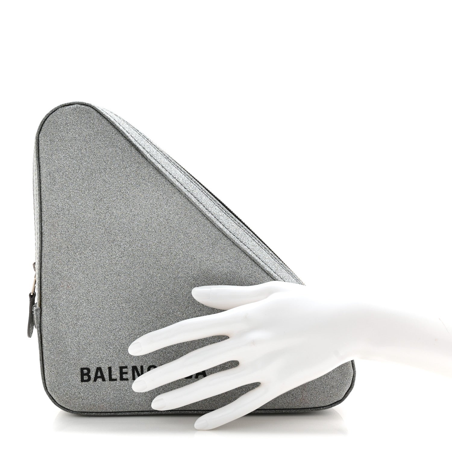 Balenciaga Glitter M Triangle Pouch Argent Black