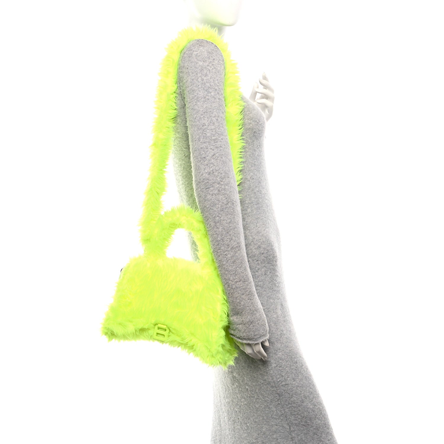 Balenciaga Faux Fur Medium Fluffy Hourglass Top Handle Bag Fluo Yellow