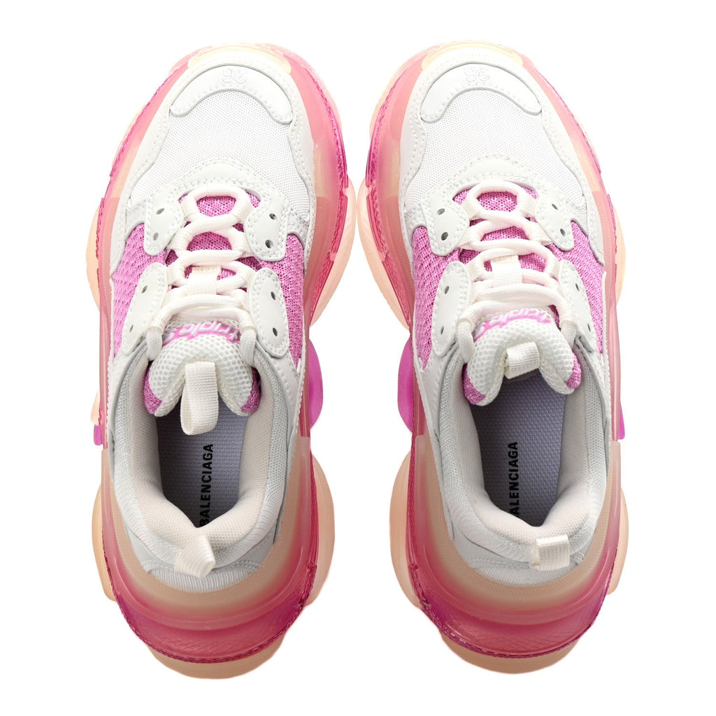 Balenciaga Fabric Mesh Clear Sole Womens Triple S Sneakers 36 White Pink