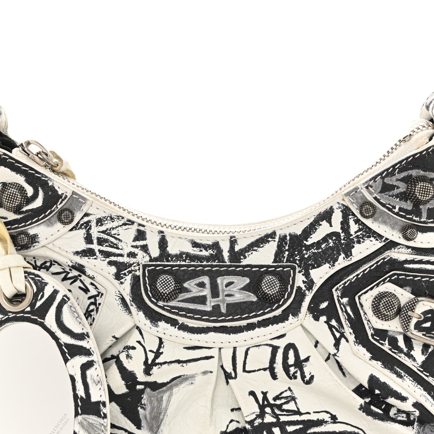 Balenciaga Agneau Arena Graffiti Le Cagole Shoulder Bag XS White Black