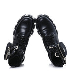 Prada Spazzolato Rois Re-Nylon Metal Triangle Logo Monolith Pouch Pocket 55mm Boots 41 Black