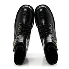 Chanel Shiny Lambskin Quilted Lace Up Combat Boots 39 Black