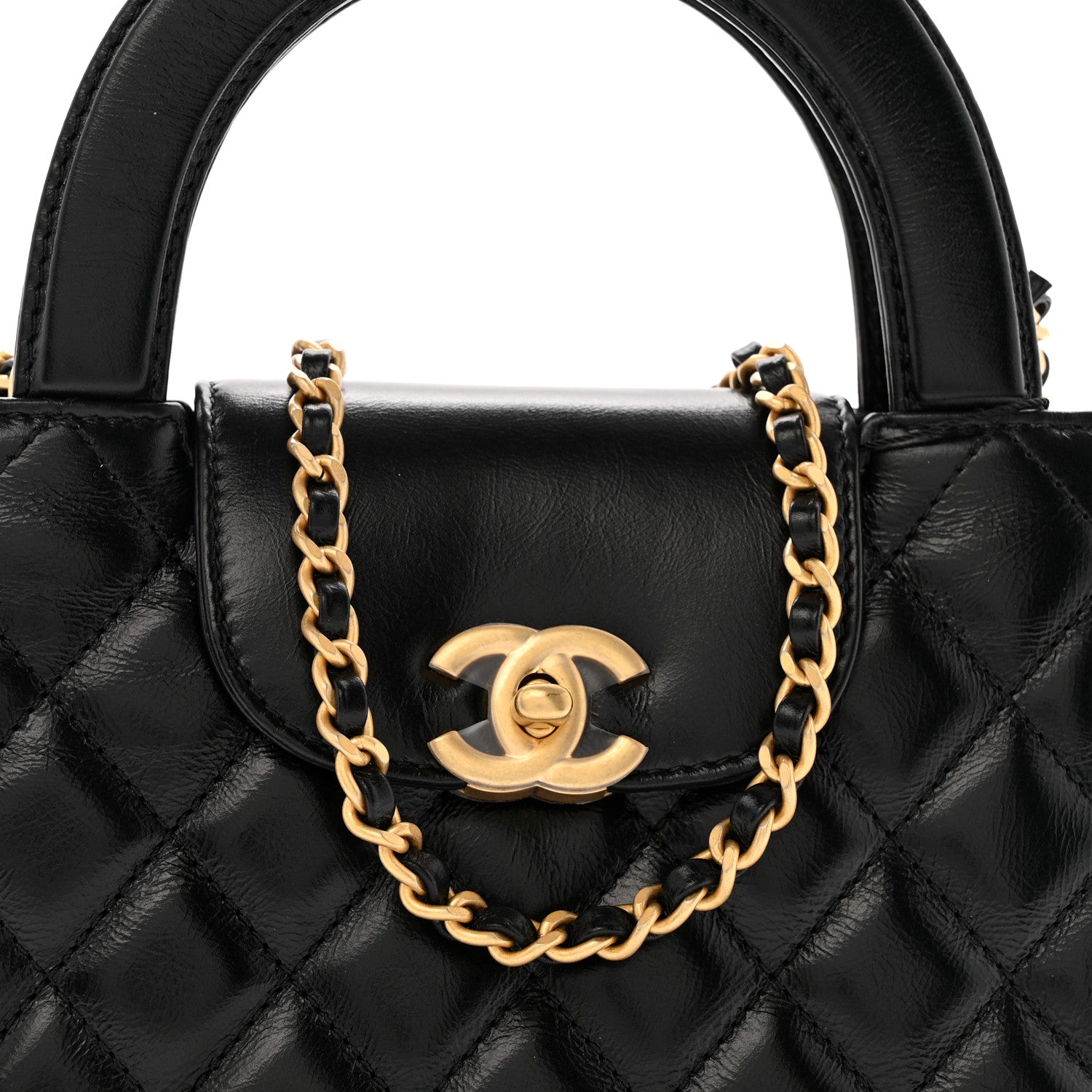 Chanel Shiny Aged Calfskin Quilted Nano Kelly Shopper Black