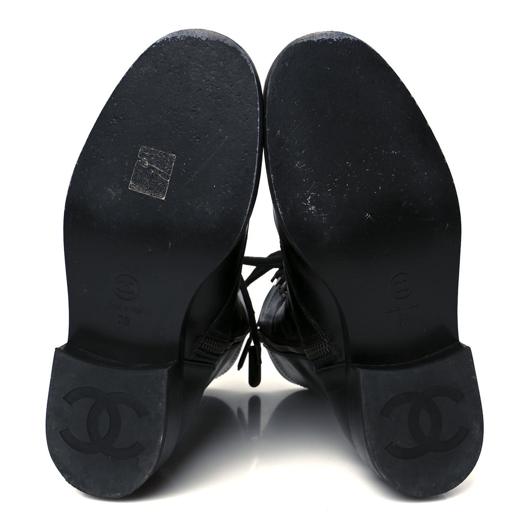 Chanel Calfskin Lace Up Combat Boots 38 Black