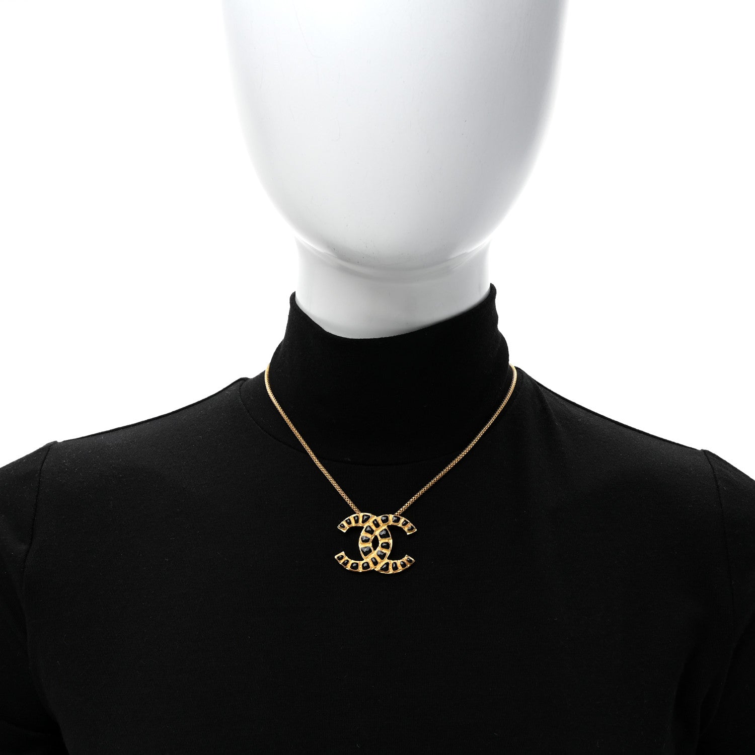 Chanel Resin Along The Nile CC Pendant Necklace Gold Black