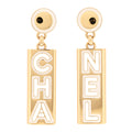 Chanel Metal Enamel Cha-Nel Logo Drop Earrings Gold Black