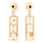 Chanel Metal Enamel Cha-Nel Logo Drop Earrings Gold Black